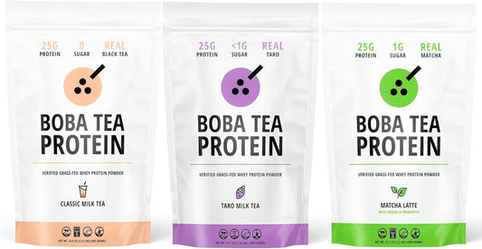 Boba Tea Protein | 25g Grass-Fed Whey Protein Isolate Powder | Gluten-Free & Soy-Free Bubble Tea Drink | Real Ingredients & Lactose-Free Protein Drink | 25 Servings