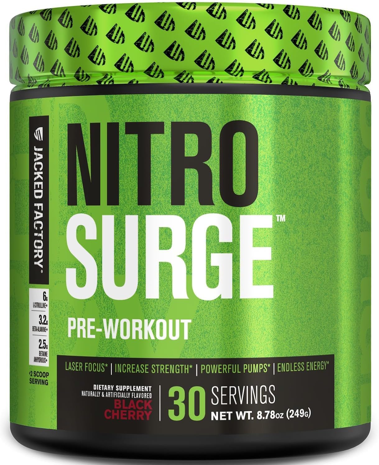 Jacked Factory NITROSURGE Pre Workout Supplement - for Energy, Instant Strength Gains, Clear Focus, Intense Pumps - Nitric Oxide Booster & Preworkout Powder with Beta Alanine - 30 Servings, Pineapple