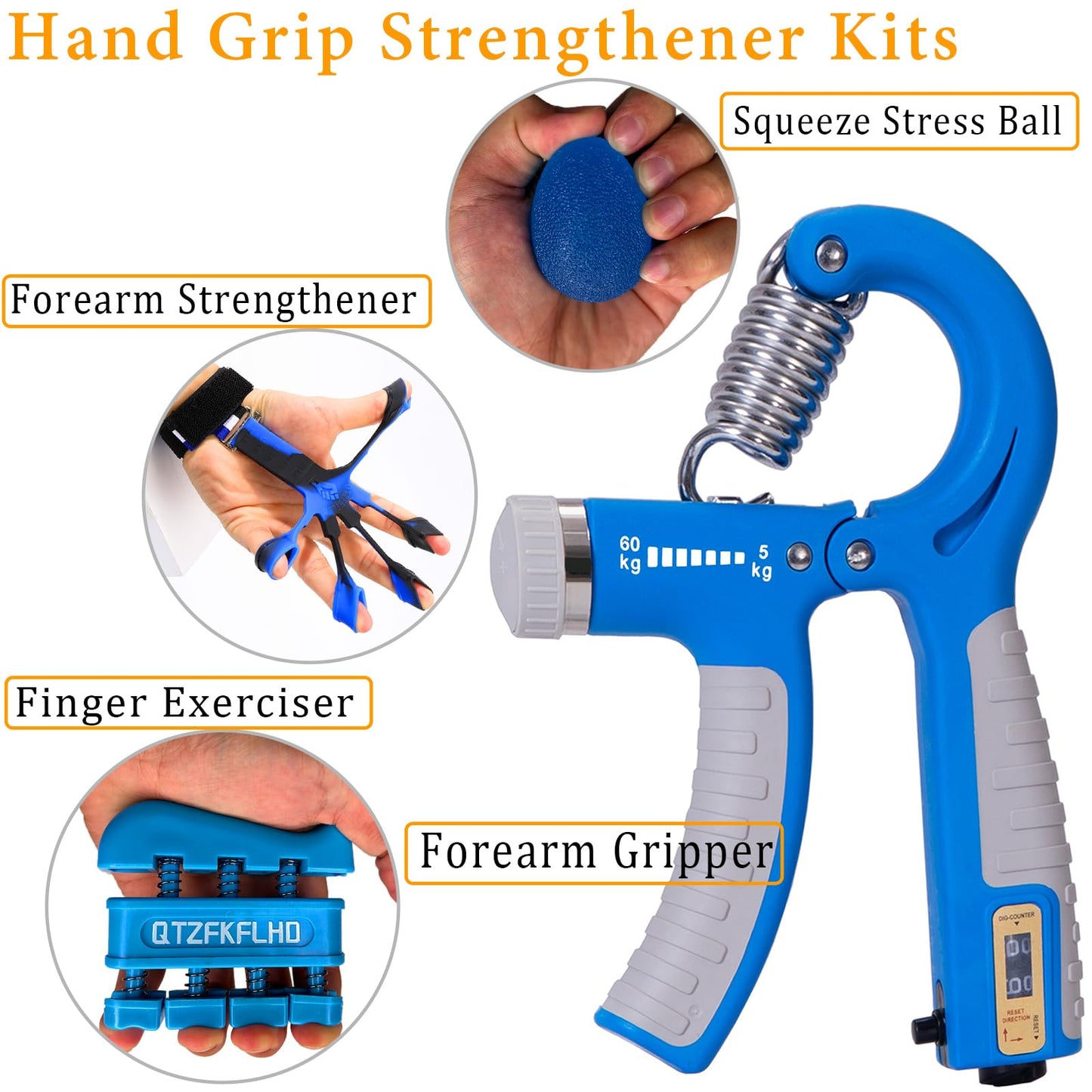 Grip Strength Trainer with Forearm Strengthener, Hand Grip Strengthener, Hand Extension Exerciser, Stress Relief Ball and Hand Grip Strengthener for Muscle Building and Injury Recover(5 PCS)