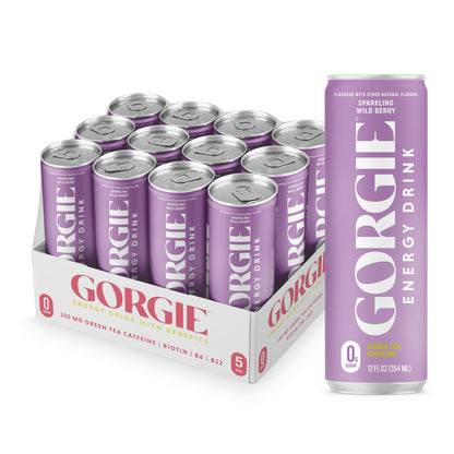 GORGIE Bestsellers Variety, Sugar-Free Natural Energy Drink Sparkling, Healthy Energy Drinks - Green Tea, Biotin, B Vitamins -150mg Caffeine, Vegan, & Low Calorie (Pack of 12)