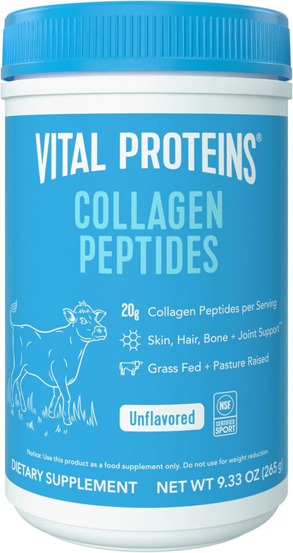 Vital Proteins Collagen Peptides Powder - Grass Fed Collagen Peptides for Hair, Nail, Skin, Bone & Joint Health, Unflavored, 9.33oz