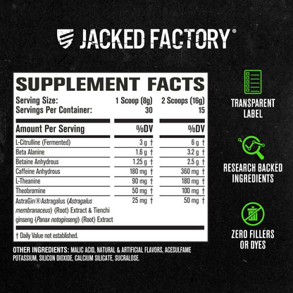 Jacked Factory NITROSURGE Pre Workout Supplement - for Energy, Instant Strength Gains, Clear Focus, Intense Pumps - Nitric Oxide Booster & Preworkout Powder with Beta Alanine - 30 Servings, Pineapple