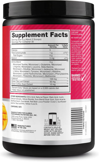 Optimum Nutrition Amino Energy - Pre Workout with Green Tea, BCAA, Amino Acids, Keto Friendly, Green Coffee Extract, Energy Powder - Blue Raspberry, 30 Servings (Packaging May Vary)