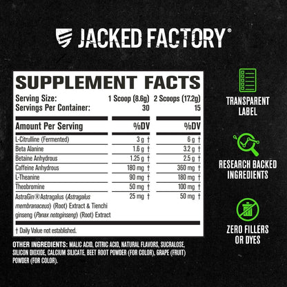 Jacked Factory NITROSURGE Pre Workout Supplement - for Energy, Instant Strength Gains, Clear Focus, Intense Pumps - Nitric Oxide Booster & Preworkout Powder with Beta Alanine - 30 Servings, Pineapple