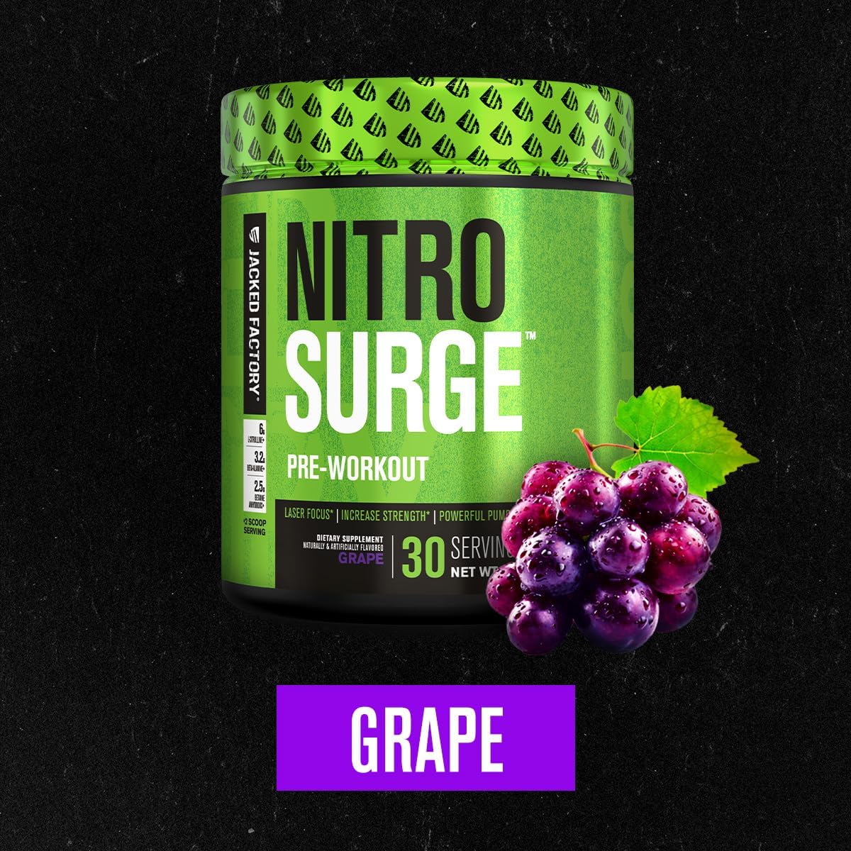 Jacked Factory NITROSURGE Pre Workout Supplement - for Energy, Instant Strength Gains, Clear Focus, Intense Pumps - Nitric Oxide Booster & Preworkout Powder with Beta Alanine - 30 Servings, Pineapple