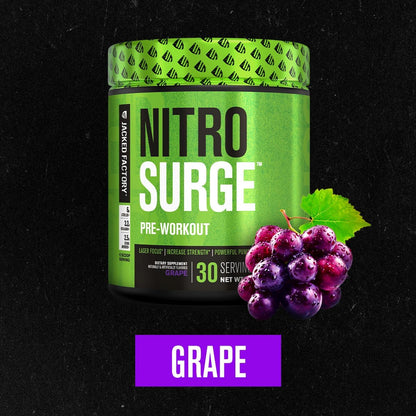 Jacked Factory NITROSURGE Pre Workout Supplement - for Energy, Instant Strength Gains, Clear Focus, Intense Pumps - Nitric Oxide Booster & Preworkout Powder with Beta Alanine - 30 Servings, Pineapple