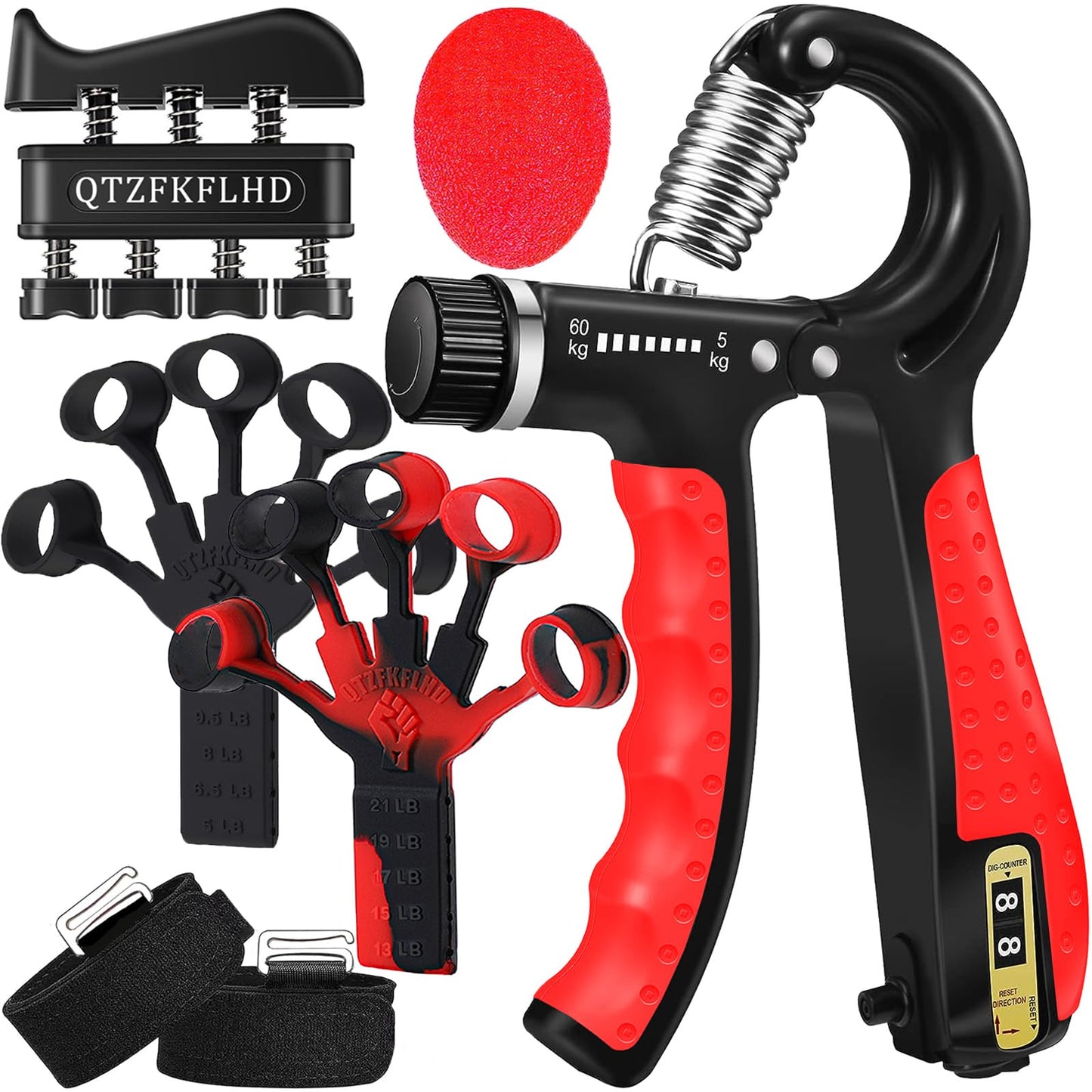 Grip Strength Trainer with Forearm Strengthener, Hand Grip Strengthener, Hand Extension Exerciser, Stress Relief Ball and Hand Grip Strengthener for Muscle Building and Injury Recover(5 PCS)