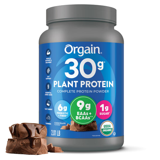 Orgain Organic 30g Vegan Protein Powder, Vanilla, 9g EAAs + BCAAs, Plant Protein, 4g Prebiotic + Fiber, 1g Sugar, Pre-Workout, Muscle Support + Recovery, PMV - 2.01lb (Packaging May Vary)