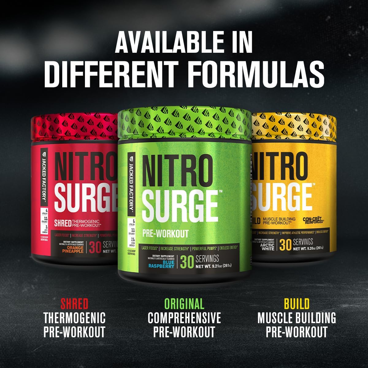 Jacked Factory NITROSURGE Pre Workout Supplement - for Energy, Instant Strength Gains, Clear Focus, Intense Pumps - Nitric Oxide Booster & Preworkout Powder with Beta Alanine - 30 Servings, Pineapple