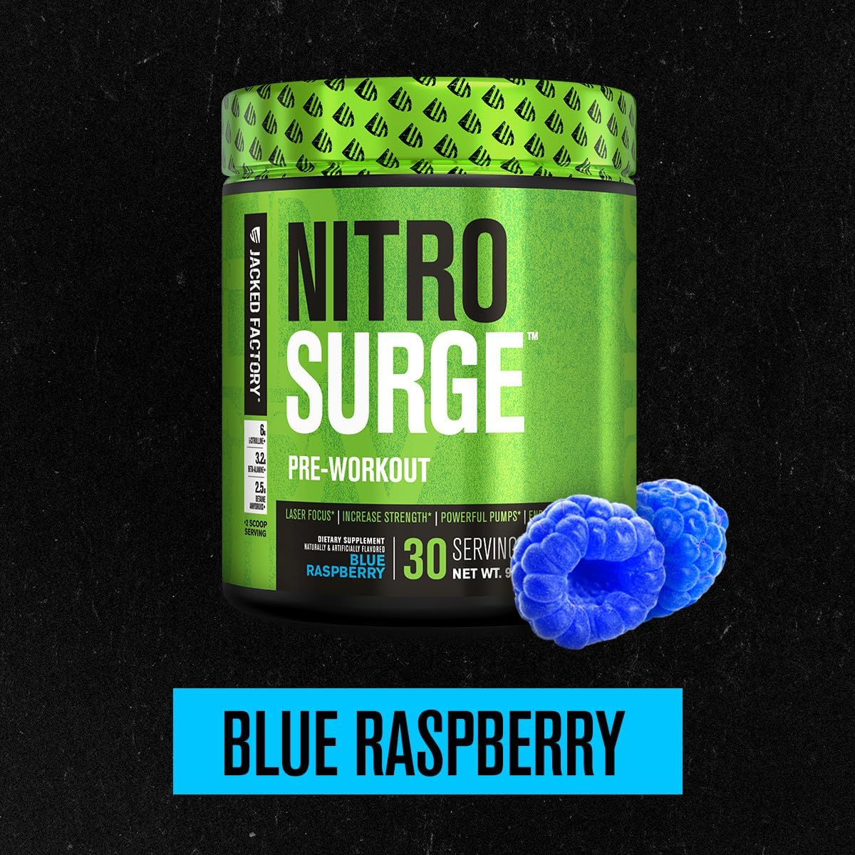 Jacked Factory NITROSURGE Pre Workout Supplement - for Energy, Instant Strength Gains, Clear Focus, Intense Pumps - Nitric Oxide Booster & Preworkout Powder with Beta Alanine - 30 Servings, Pineapple