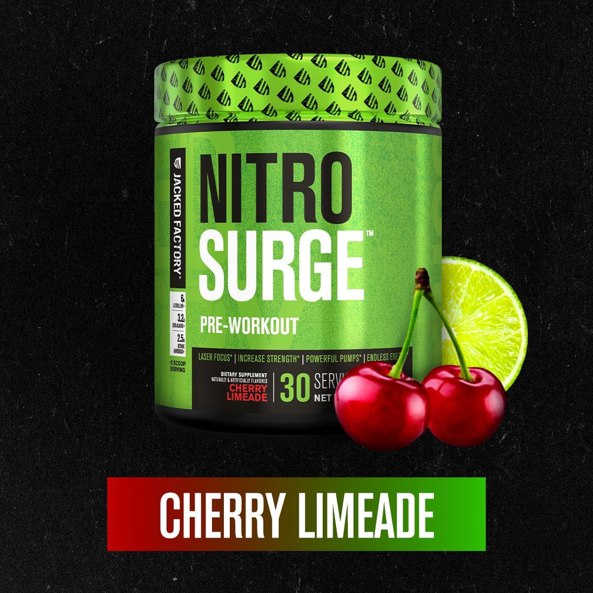 Jacked Factory NITROSURGE Pre Workout Supplement - for Energy, Instant Strength Gains, Clear Focus, Intense Pumps - Nitric Oxide Booster & Preworkout Powder with Beta Alanine - 30 Servings, Pineapple