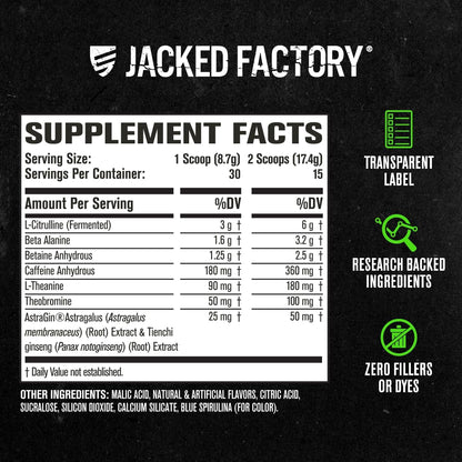 Jacked Factory NITROSURGE Pre Workout Supplement - for Energy, Instant Strength Gains, Clear Focus, Intense Pumps - Nitric Oxide Booster & Preworkout Powder with Beta Alanine - 30 Servings, Pineapple