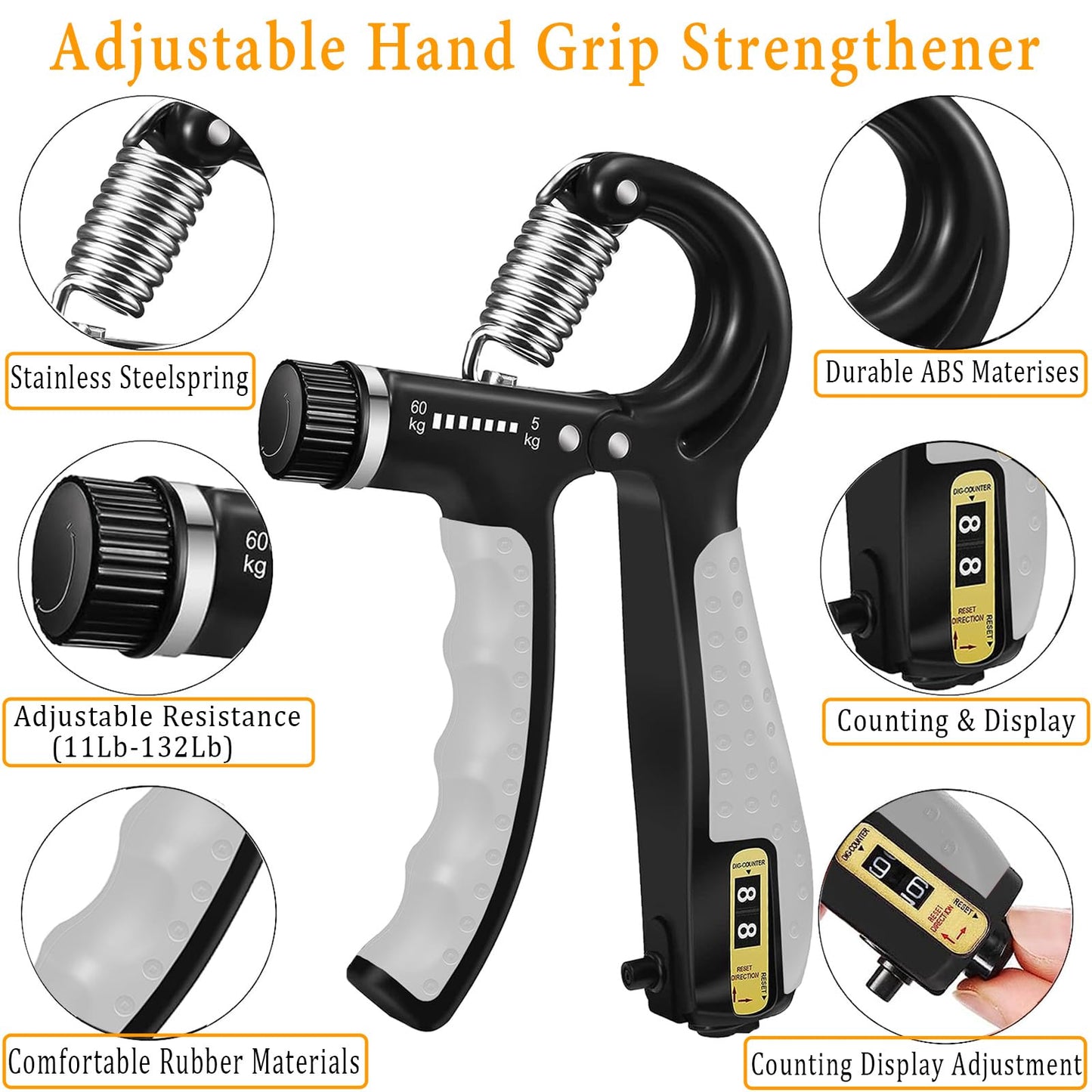 Grip Strength Trainer with Forearm Strengthener, Hand Grip Strengthener, Hand Extension Exerciser, Stress Relief Ball and Hand Grip Strengthener for Muscle Building and Injury Recover(5 PCS)