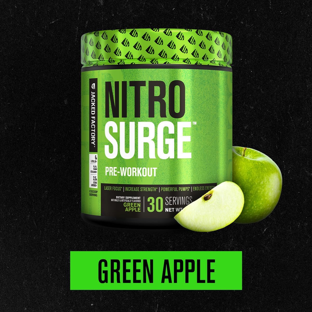 Jacked Factory NITROSURGE Pre Workout Supplement - for Energy, Instant Strength Gains, Clear Focus, Intense Pumps - Nitric Oxide Booster & Preworkout Powder with Beta Alanine - 30 Servings, Pineapple