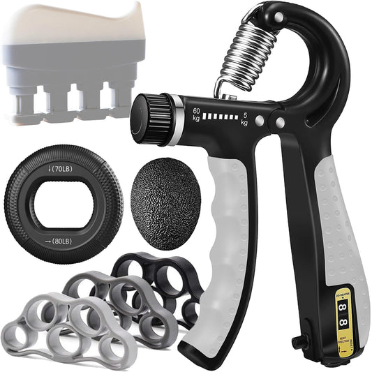 Grip Strength Trainer with Forearm Strengthener, Hand Grip Strengthener, Hand Extension Exerciser, Stress Relief Ball and Hand Grip Strengthener for Muscle Building and Injury Recover(5 PCS)
