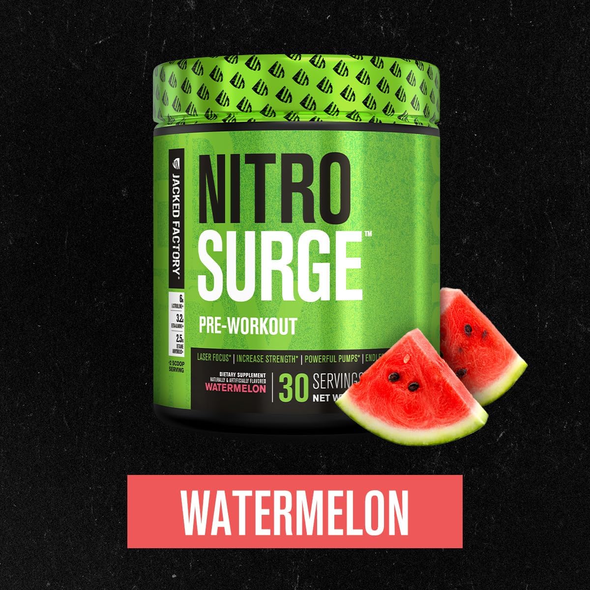 Jacked Factory NITROSURGE Pre Workout Supplement - for Energy, Instant Strength Gains, Clear Focus, Intense Pumps - Nitric Oxide Booster & Preworkout Powder with Beta Alanine - 30 Servings, Pineapple
