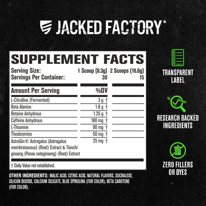 Jacked Factory NITROSURGE Pre Workout Supplement - for Energy, Instant Strength Gains, Clear Focus, Intense Pumps - Nitric Oxide Booster & Preworkout Powder with Beta Alanine - 30 Servings, Pineapple