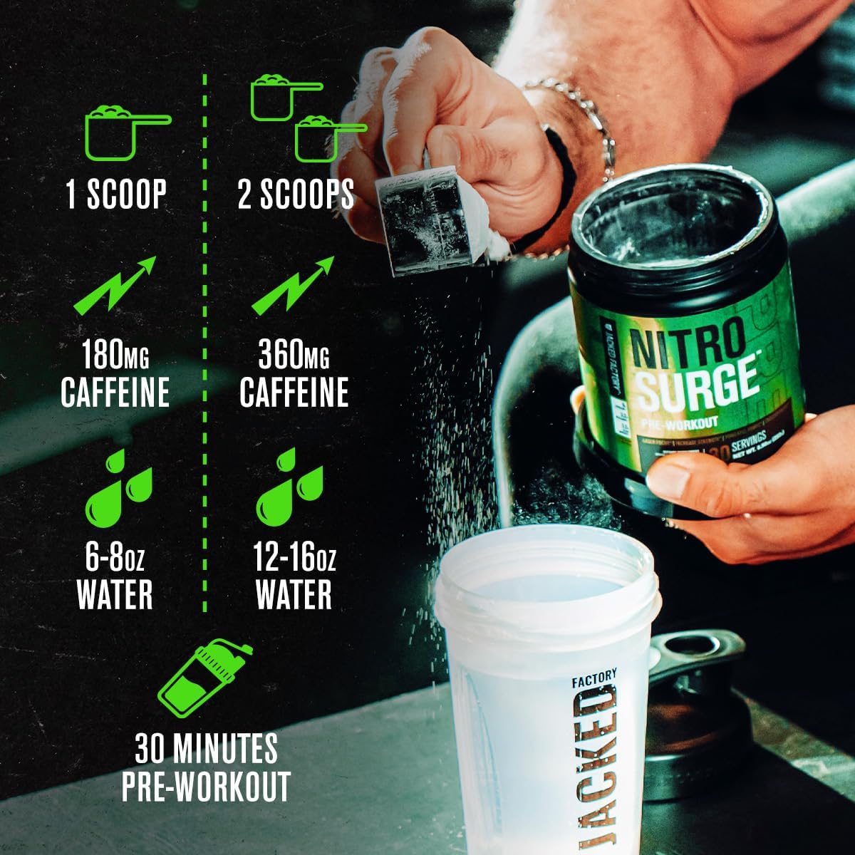Jacked Factory NITROSURGE Pre Workout Supplement - for Energy, Instant Strength Gains, Clear Focus, Intense Pumps - Nitric Oxide Booster & Preworkout Powder with Beta Alanine - 30 Servings, Pineapple