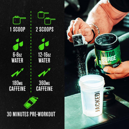 Jacked Factory NITROSURGE Pre Workout Supplement - for Energy, Instant Strength Gains, Clear Focus, Intense Pumps - Nitric Oxide Booster & Preworkout Powder with Beta Alanine - 30 Servings, Pineapple