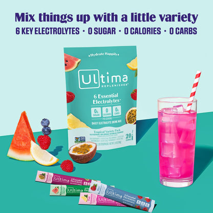 Ultima Replenisher Daily Electrolyte Powder Drink Mix – Original Variety, 20 Stickpacks – Hydration Packets with 6 Electrolytes and Minerals – Keto Friendly, Vegan, Non-GMO and Sugar-Free