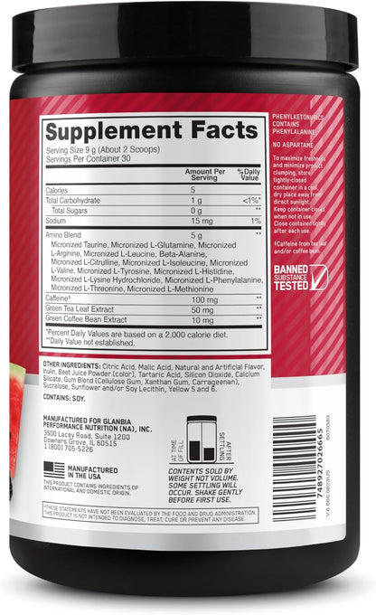 Optimum Nutrition Amino Energy - Pre Workout with Green Tea, BCAA, Amino Acids, Keto Friendly, Green Coffee Extract, Energy Powder - Blue Raspberry, 30 Servings (Packaging May Vary)