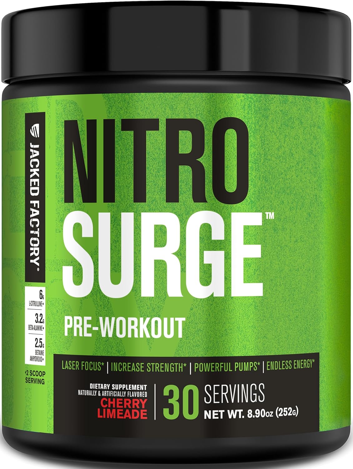 Jacked Factory NITROSURGE Pre Workout Supplement - for Energy, Instant Strength Gains, Clear Focus, Intense Pumps - Nitric Oxide Booster & Preworkout Powder with Beta Alanine - 30 Servings, Pineapple