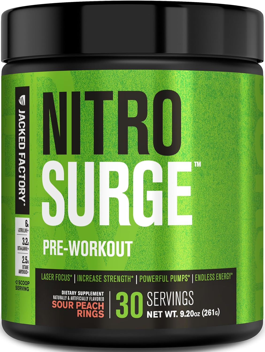 Jacked Factory NITROSURGE Pre Workout Supplement - for Energy, Instant Strength Gains, Clear Focus, Intense Pumps - Nitric Oxide Booster & Preworkout Powder with Beta Alanine - 30 Servings, Pineapple