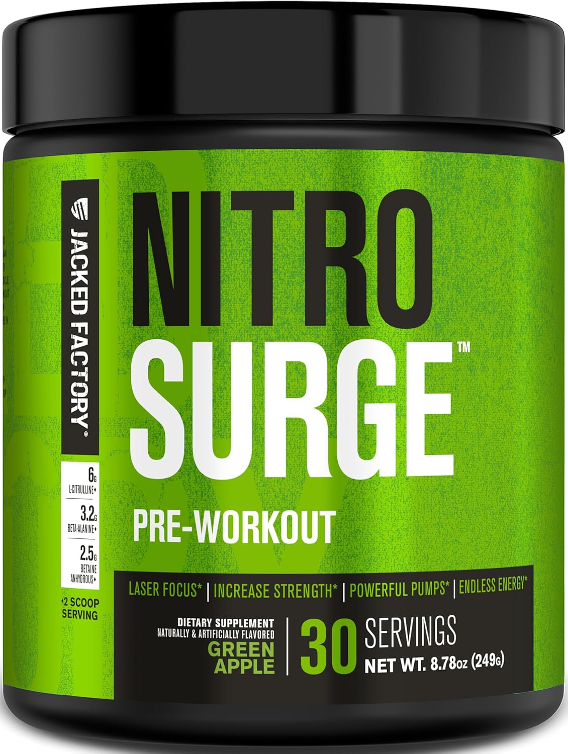 Jacked Factory NITROSURGE Pre Workout Supplement - for Energy, Instant Strength Gains, Clear Focus, Intense Pumps - Nitric Oxide Booster & Preworkout Powder with Beta Alanine - 30 Servings, Pineapple