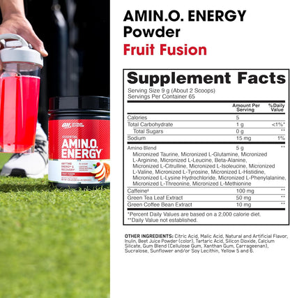 Optimum Nutrition Amino Energy - Pre Workout with Green Tea, BCAA, Amino Acids, Keto Friendly, Green Coffee Extract, Energy Powder - Blue Raspberry, 30 Servings (Packaging May Vary)