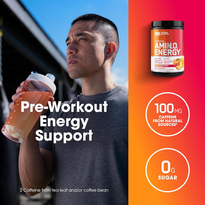 Optimum Nutrition Amino Energy - Pre Workout with Green Tea, BCAA, Amino Acids, Keto Friendly, Green Coffee Extract, Energy Powder - Blue Raspberry, 30 Servings (Packaging May Vary)