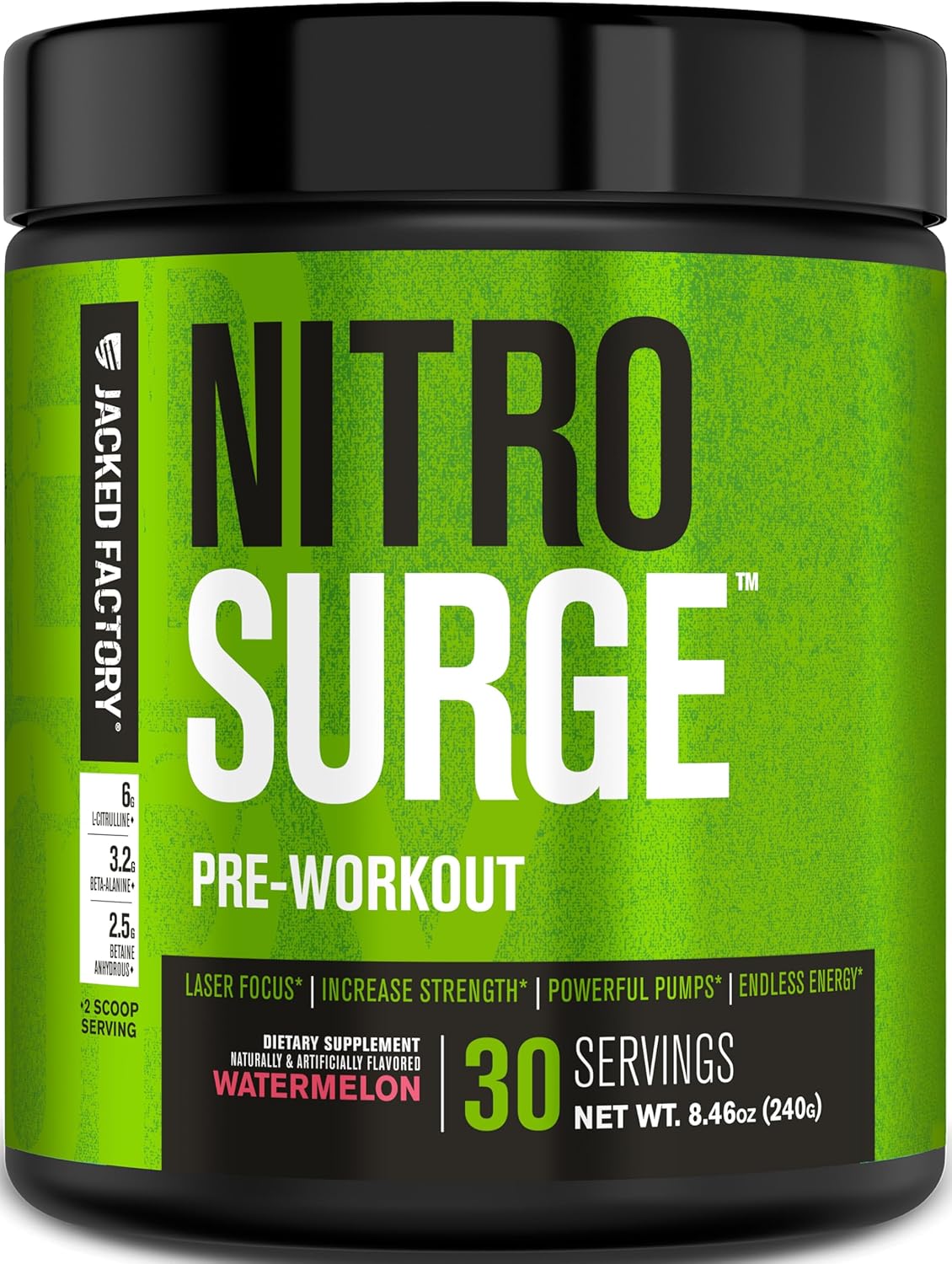 Jacked Factory NITROSURGE Pre Workout Supplement - for Energy, Instant Strength Gains, Clear Focus, Intense Pumps - Nitric Oxide Booster & Preworkout Powder with Beta Alanine - 30 Servings, Pineapple