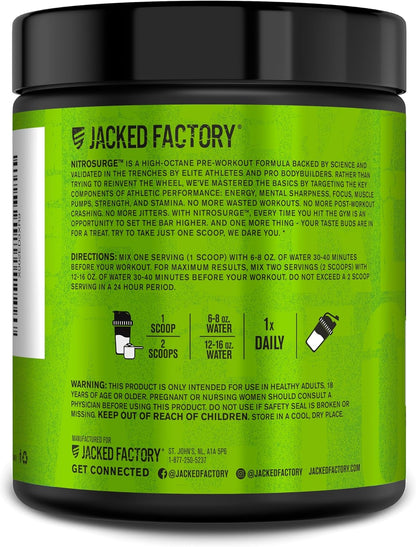Jacked Factory NITROSURGE Pre Workout Supplement - for Energy, Instant Strength Gains, Clear Focus, Intense Pumps - Nitric Oxide Booster & Preworkout Powder with Beta Alanine - 30 Servings, Pineapple