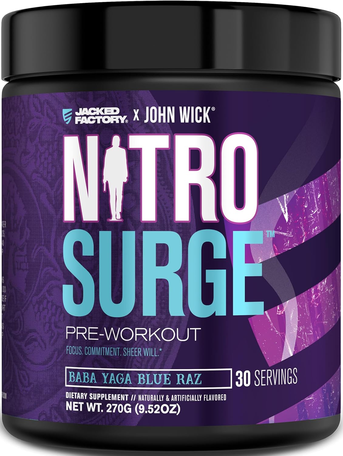 Jacked Factory NITROSURGE Pre Workout Supplement - for Energy, Instant Strength Gains, Clear Focus, Intense Pumps - Nitric Oxide Booster & Preworkout Powder with Beta Alanine - 30 Servings, Pineapple