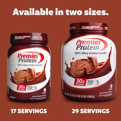 Premier Protein Powder, Chocolate Milkshake, 30g Protein, 1g Sugar, 100% Whey Protein, Keto Friendly, No Soy Ingredients, Gluten Free, 17 Servings, 24.5 Ounce (Pack of 1)