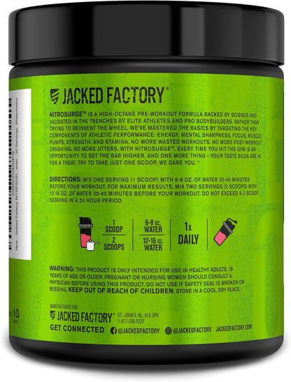Jacked Factory NITROSURGE Pre Workout Supplement - for Energy, Instant Strength Gains, Clear Focus, Intense Pumps - Nitric Oxide Booster & Preworkout Powder with Beta Alanine - 30 Servings, Pineapple