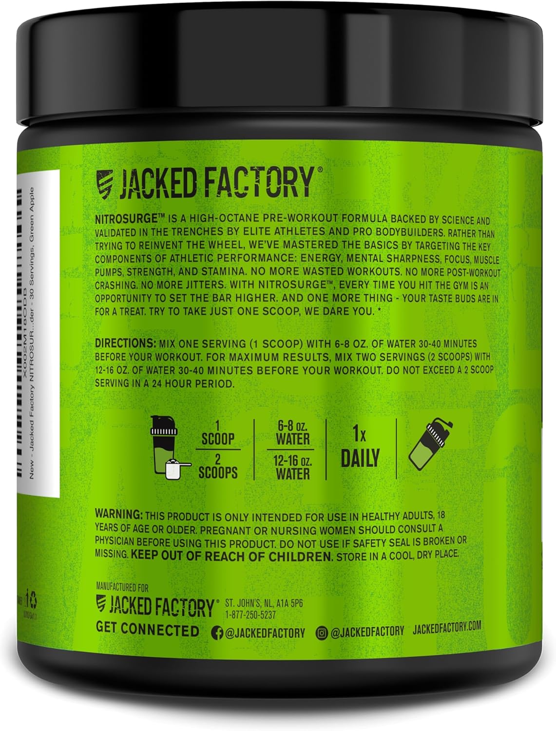 Jacked Factory NITROSURGE Pre Workout Supplement - for Energy, Instant Strength Gains, Clear Focus, Intense Pumps - Nitric Oxide Booster & Preworkout Powder with Beta Alanine - 30 Servings, Pineapple
