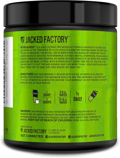 Jacked Factory NITROSURGE Pre Workout Supplement - for Energy, Instant Strength Gains, Clear Focus, Intense Pumps - Nitric Oxide Booster & Preworkout Powder with Beta Alanine - 30 Servings, Pineapple