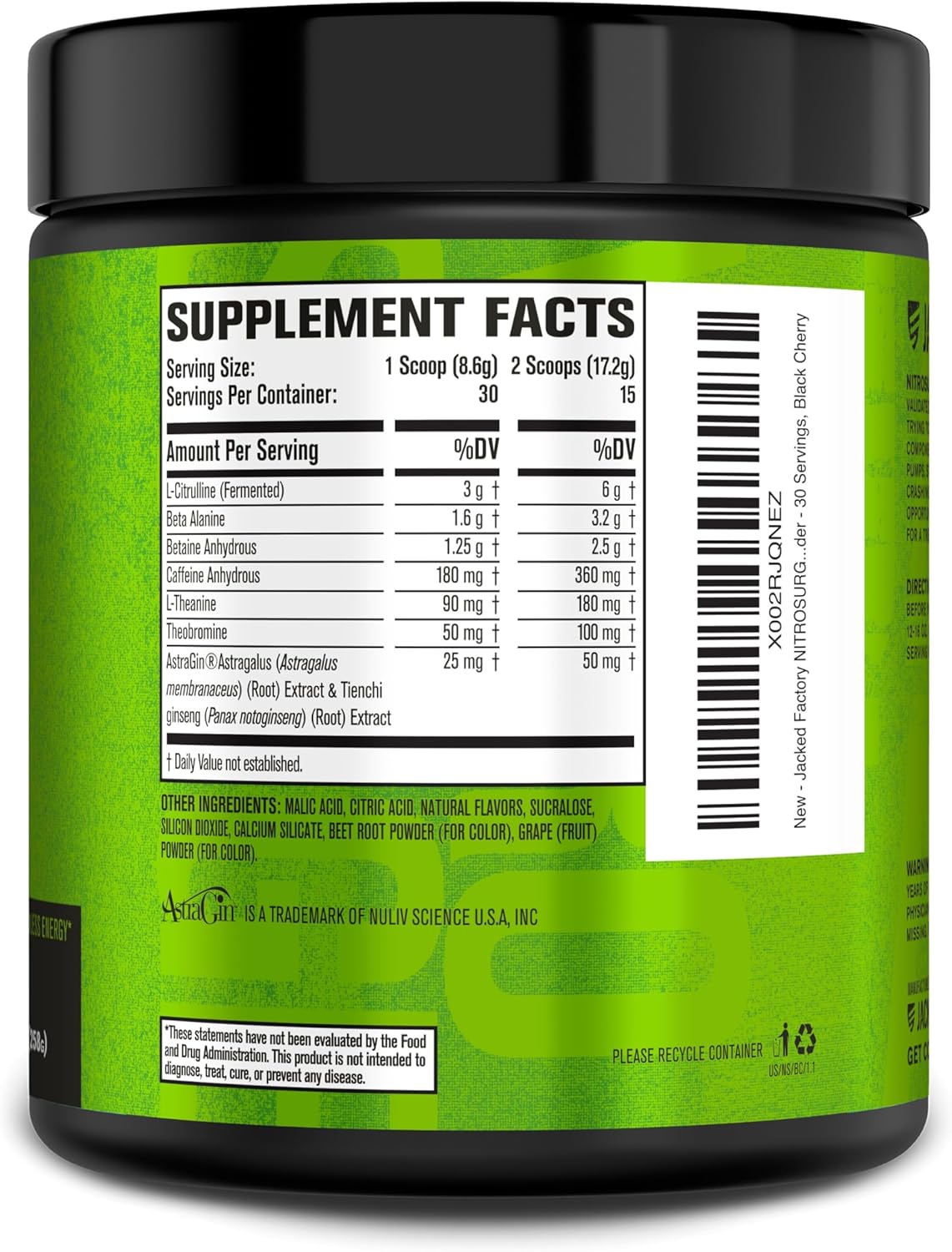 Jacked Factory NITROSURGE Pre Workout Supplement - for Energy, Instant Strength Gains, Clear Focus, Intense Pumps - Nitric Oxide Booster & Preworkout Powder with Beta Alanine - 30 Servings, Pineapple
