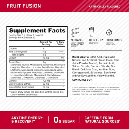 Optimum Nutrition Amino Energy - Pre Workout with Green Tea, BCAA, Amino Acids, Keto Friendly, Green Coffee Extract, Energy Powder - Blue Raspberry, 30 Servings (Packaging May Vary)