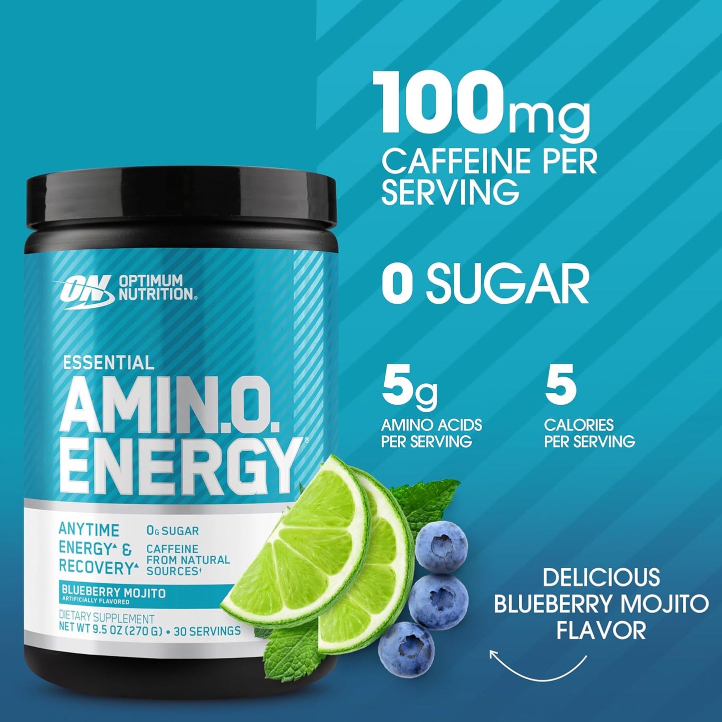 Optimum Nutrition Amino Energy - Pre Workout with Green Tea, BCAA, Amino Acids, Keto Friendly, Green Coffee Extract, Energy Powder - Blue Raspberry, 30 Servings (Packaging May Vary)