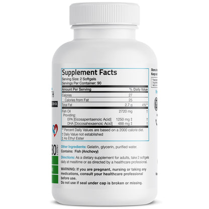 Omega 3 Fish Oil Triple Strength 2720Mg - High EPA & DHA - Heavy Metal Tested Non GMO Gluten Free Soy Free, 180 Softgels