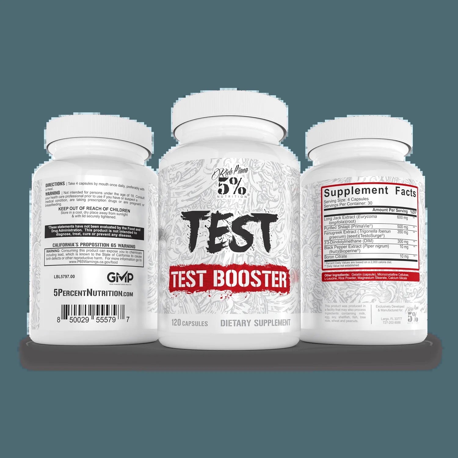 Rich Piana Test | Natural Testosterone Booster for Men | Muscle Builder, Male Vitality, Energy & Stamina | Tongkat Ali (Longjack), Shilajit, Fenugreek, DIM, Boron | 120 Capsules